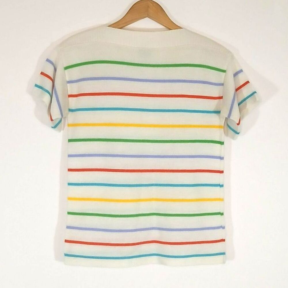 Vintage 70s It’s a Joy Rainbow Striped Knit Sweater Top S Kidcore Cottagecore
